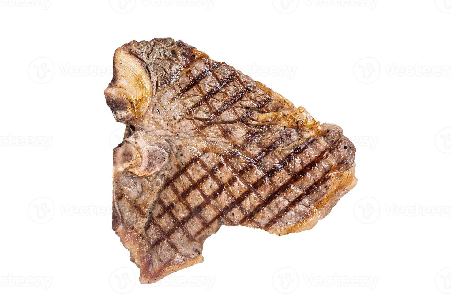 Grilled T-bone or Porterhouse beef meat Steak. Isolated on white background. photo