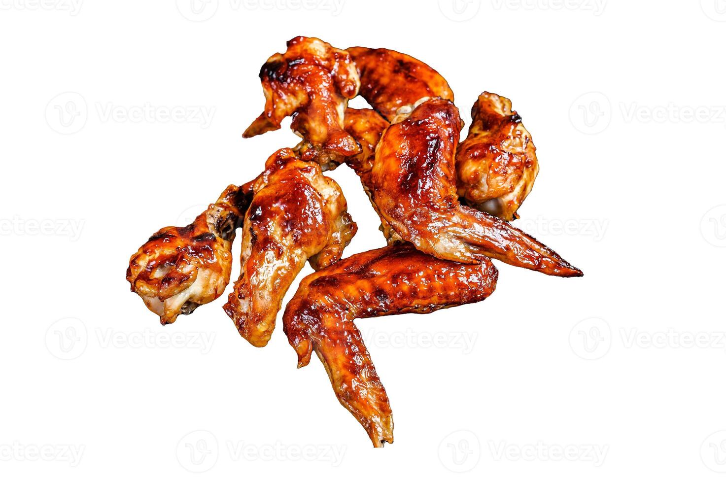 Hot Barbecue chicken wings with sauce bbq. Isolated on white background, Top view. photo