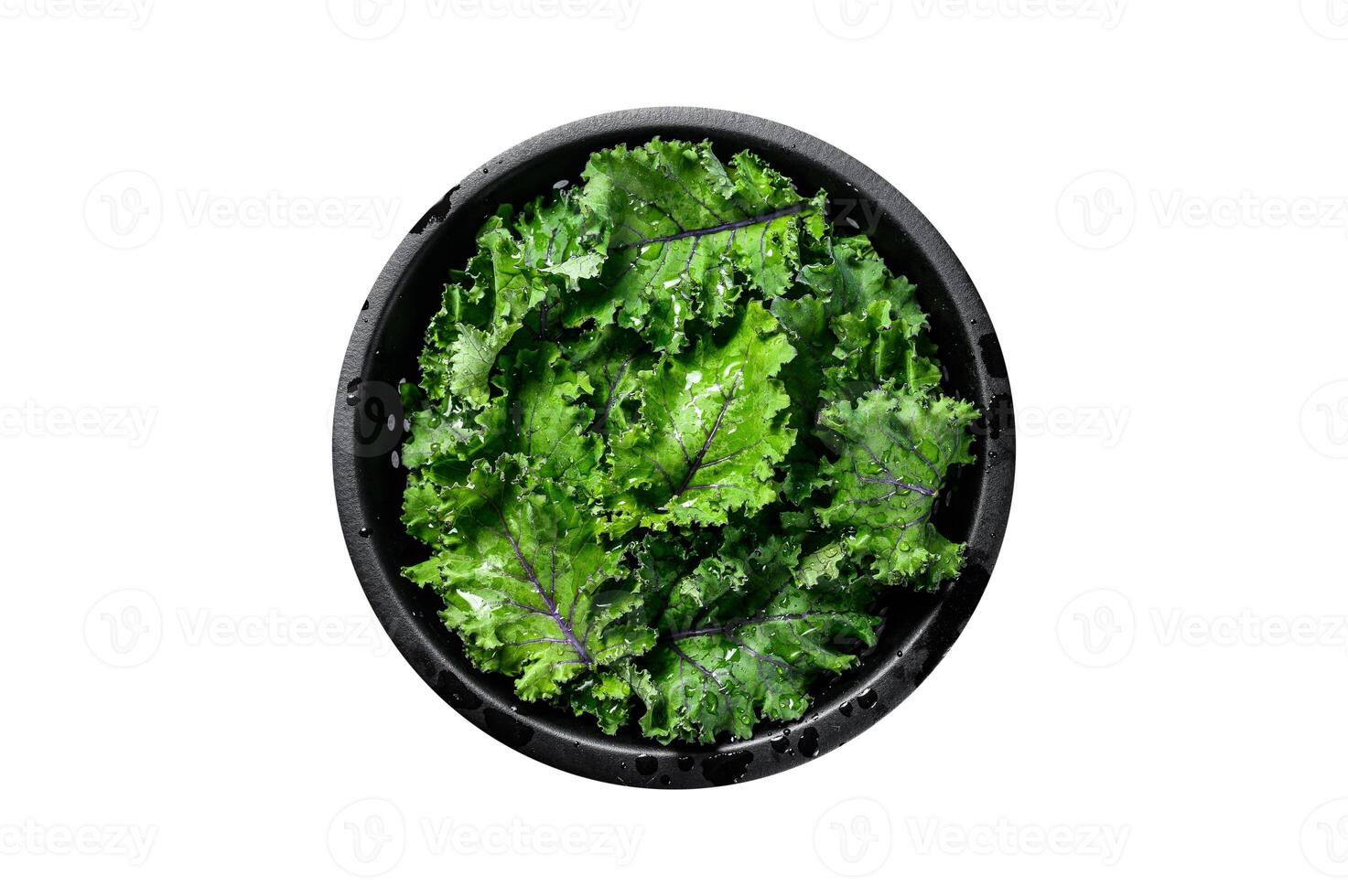 Fresh kale salad in a colander. Vegetarian food. Isolated, white background. photo
