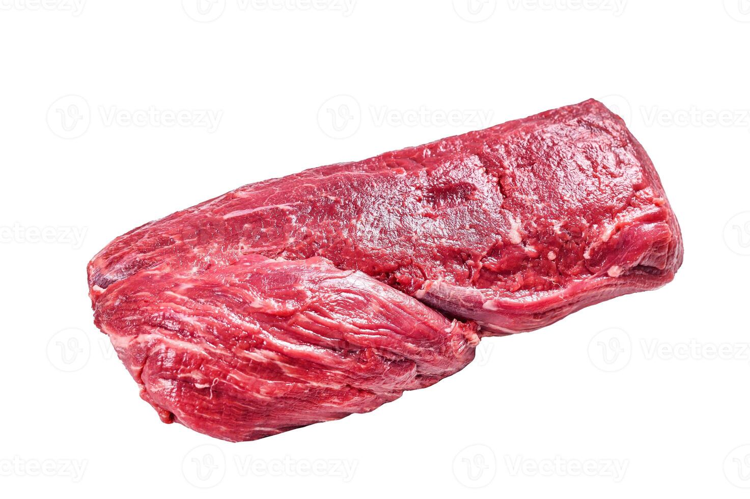 Raw Whole Tenderloin beef meat. Isolated on white background. photo