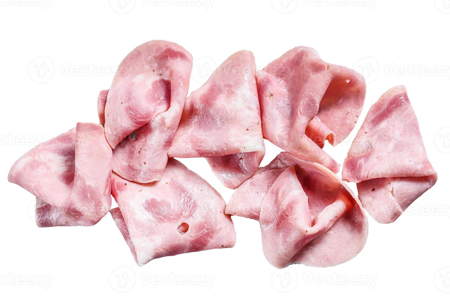 Cutted pork Ham Sausage. Traditional German boiled ham. Isolated on white background. photo
