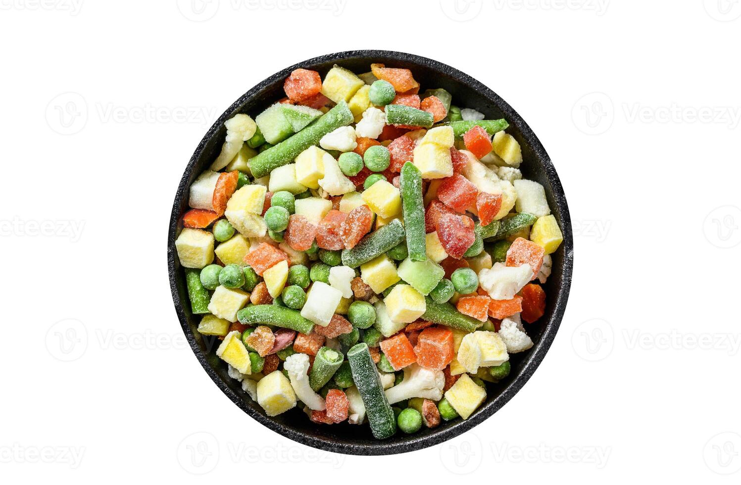 Frozen vegetables. broccoli, cherry tomatoes, corn, pea, carrot. Isolate, white background. photo
