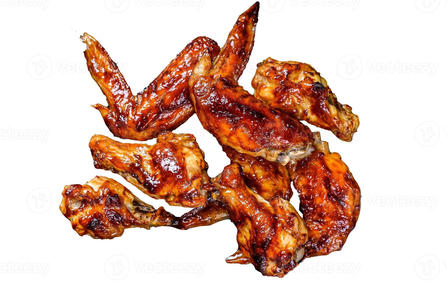 Hot Barbecue chicken wings with sauce bbq. Isolated on white background. photo