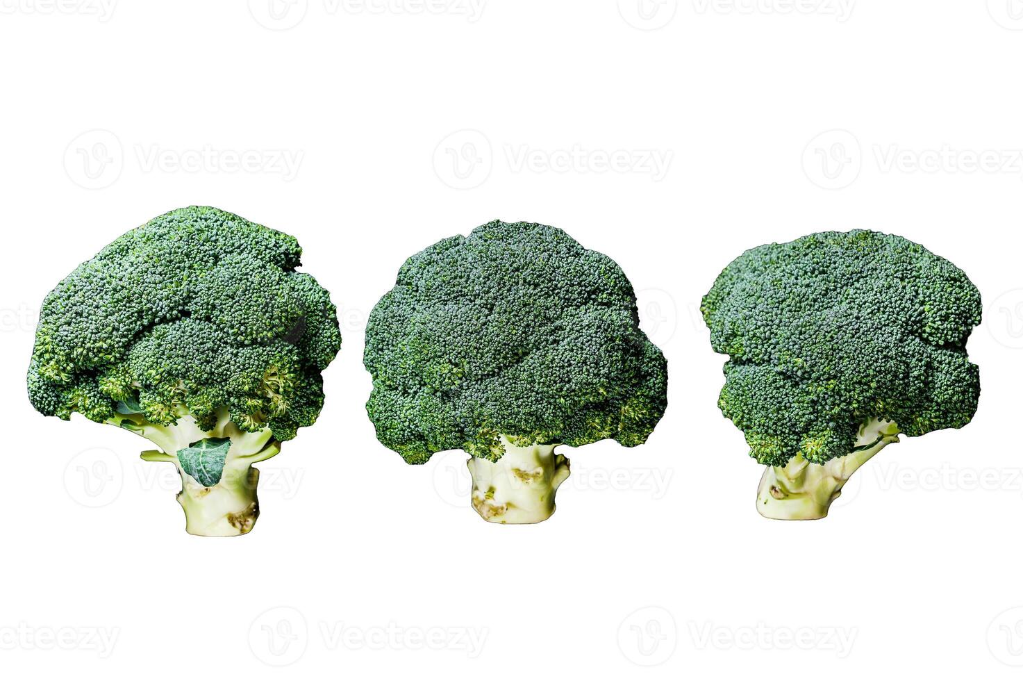 Raw green broccoli Isolated on white background. Top view. photo