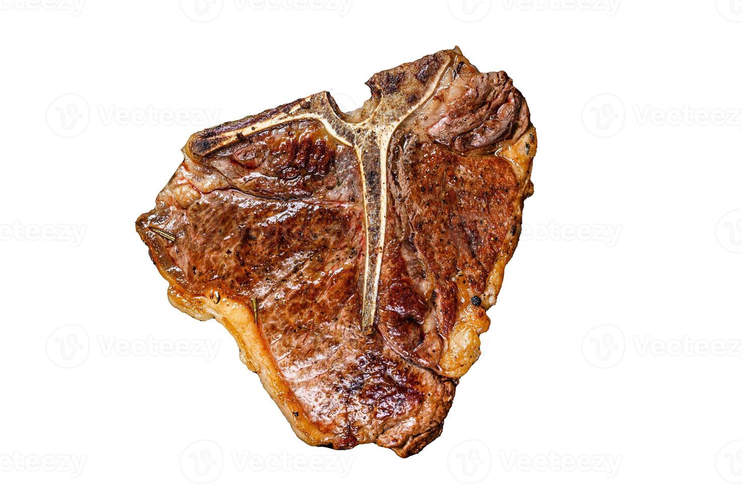 Grilled porterhouse beef meat Steak with herbs Isolated on white background, top view. photo