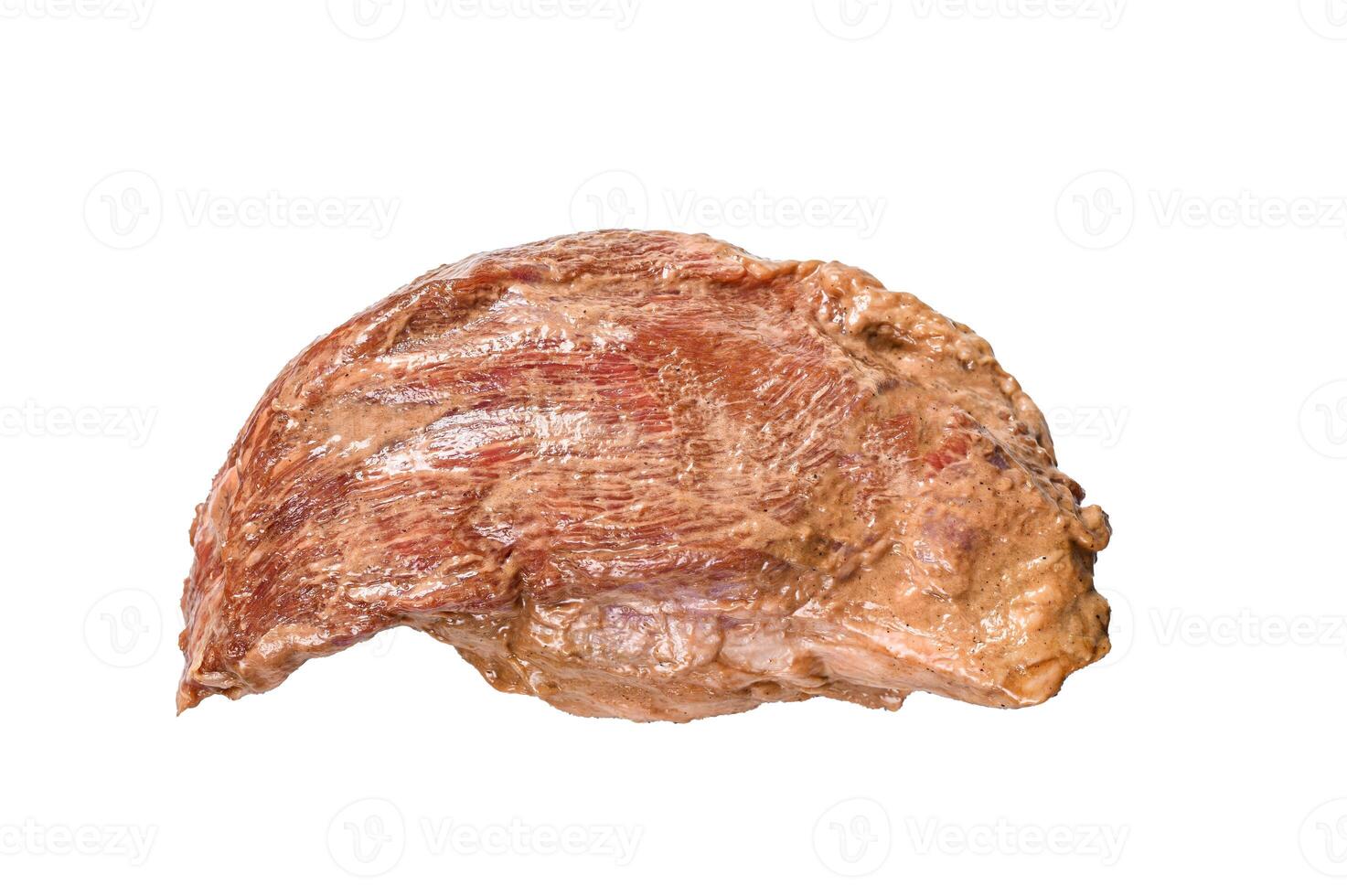 Raw marinated beef tri-tip steak for roast. Isolated on white background, Top view. photo