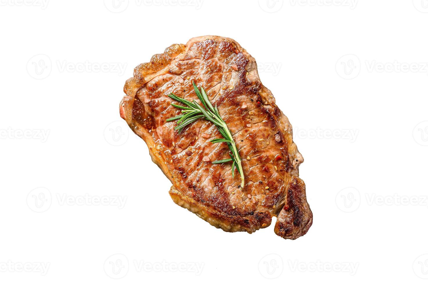 BBQ Strip New York steak or striploin. Isolated on white background. photo