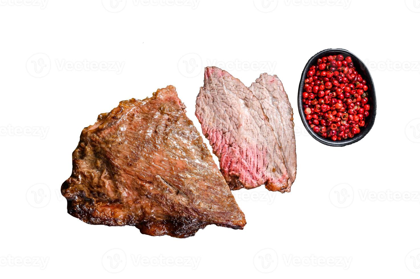 Roast beef tri tip steak bbq. Isolated on white background, Top view. photo