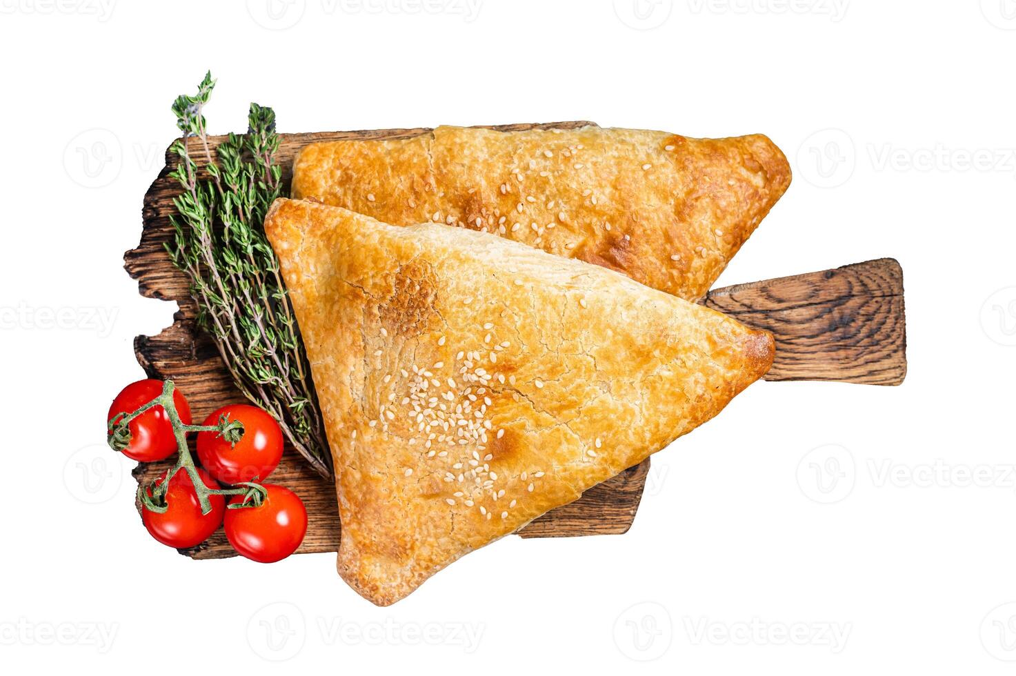 Uzbek and Central Asia samsa, samosa pies. Isolated, white background. photo