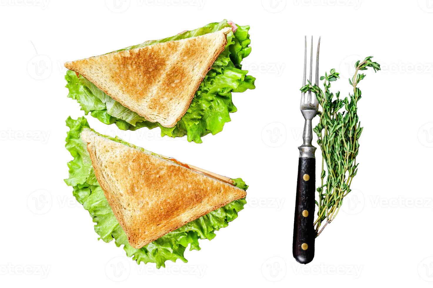 Club sandwiches with pork ham, cheese, tomatoes and lettuce Isolated on white background, Top view. photo