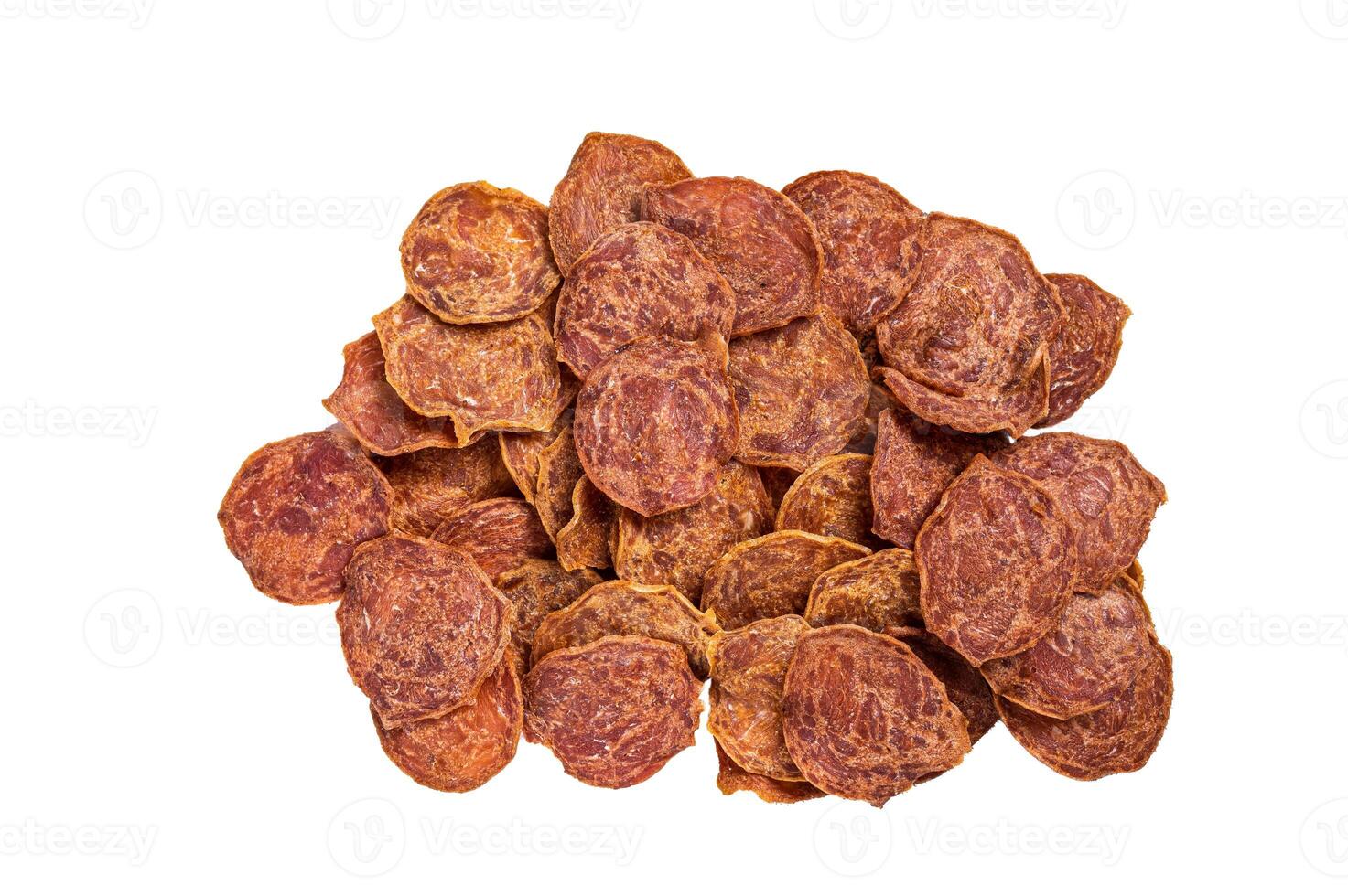 Dried Beef and pork meat Jerky. Isolated on white background. photo