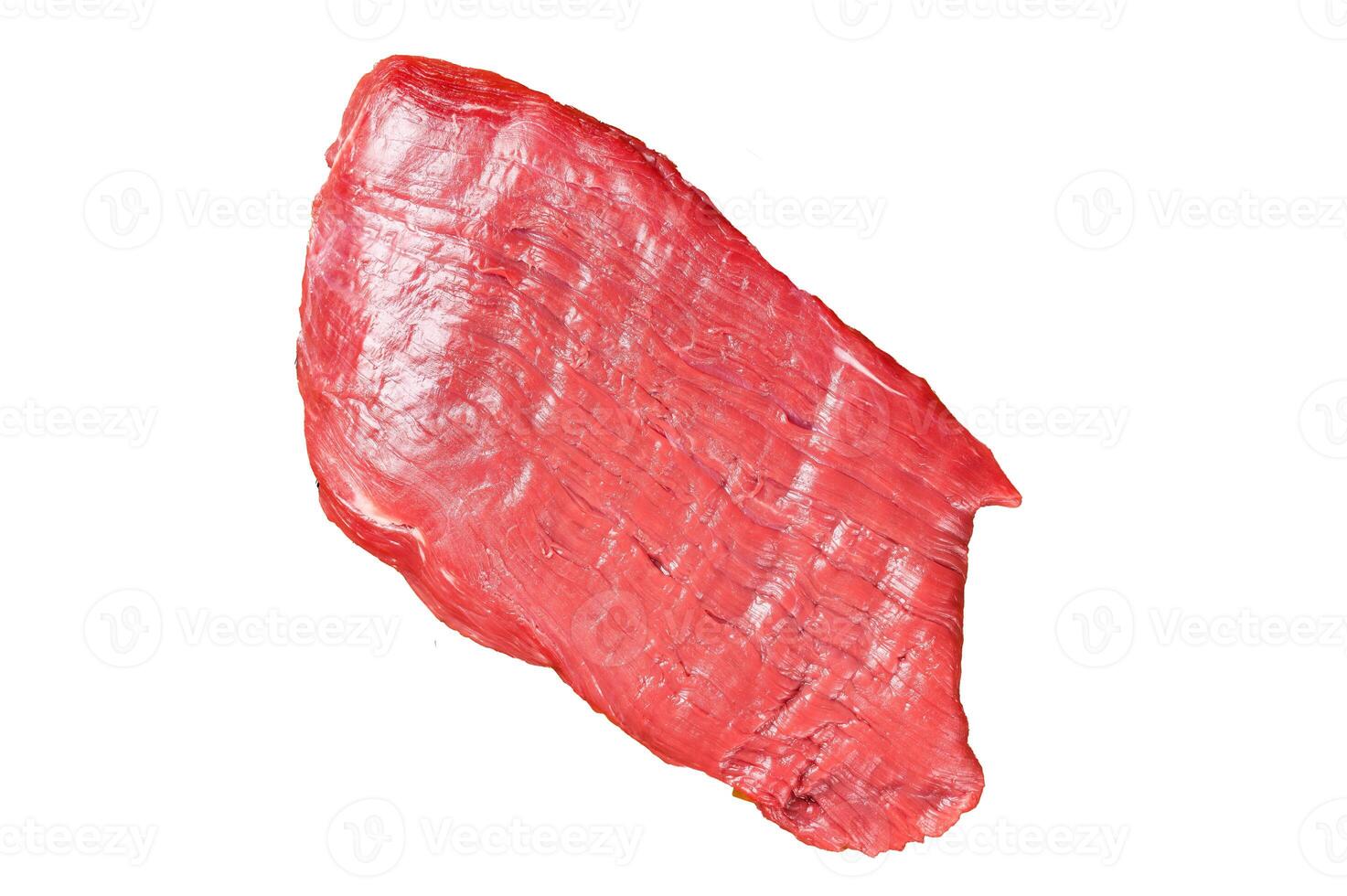 Raw flank beef meat steak ready for grilling. Isolated, white background. photo