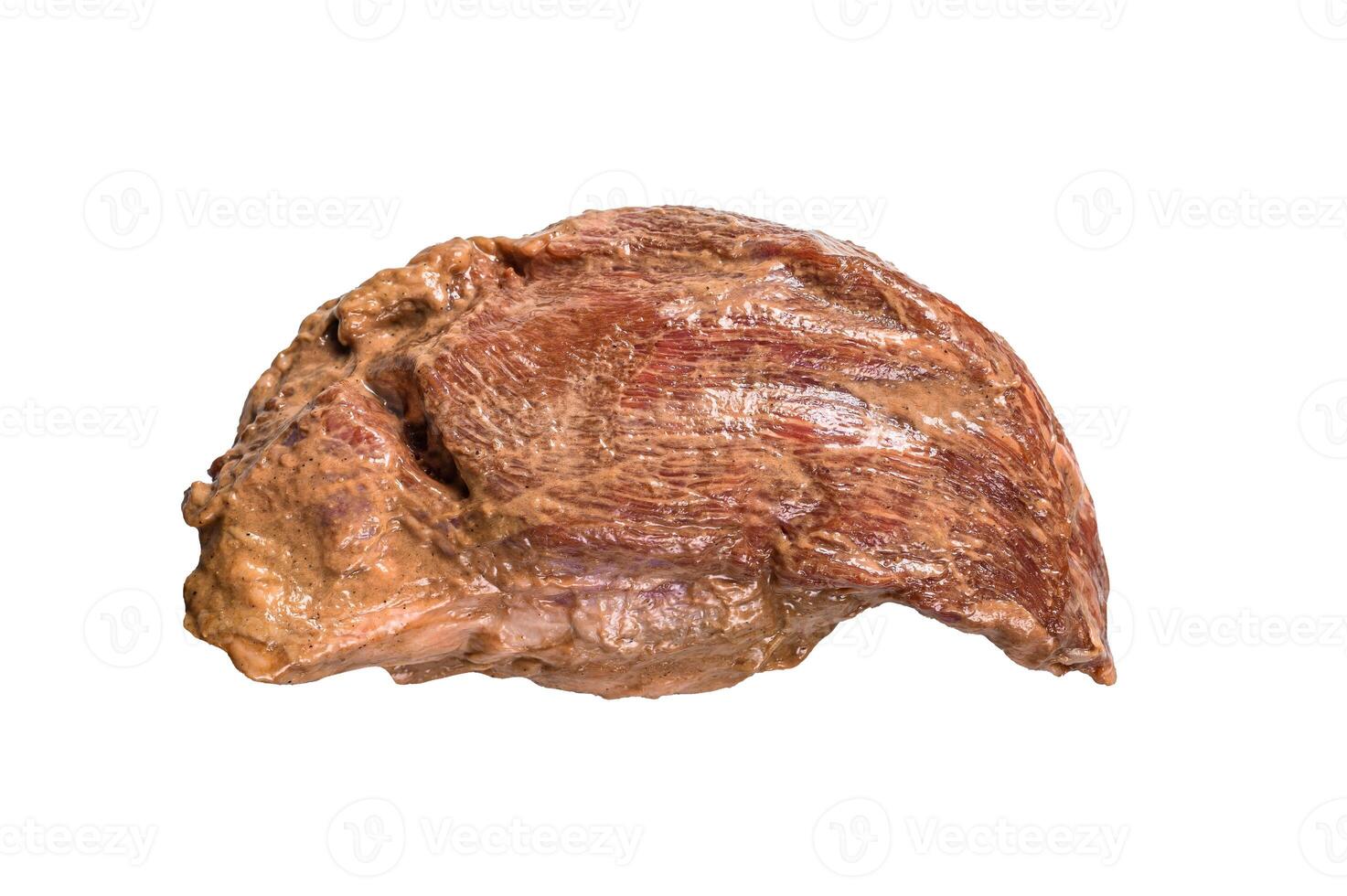 Raw marinated beef tri-tip steak for roast. Isolated on white background. photo