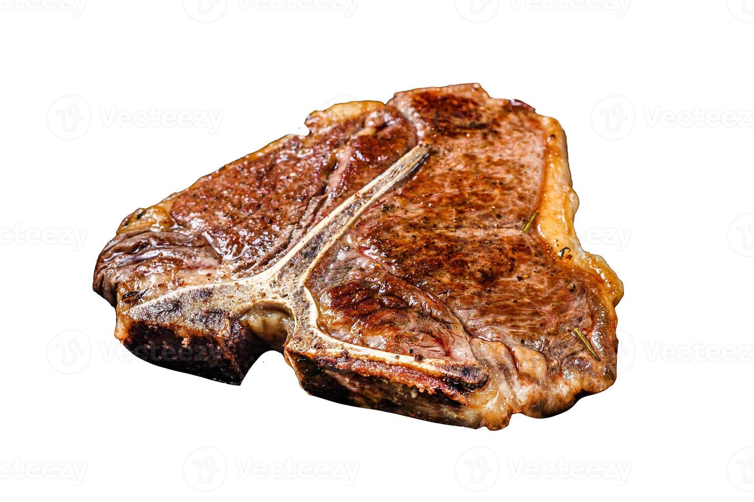 BBQ Grilled t-bone beef meat Steak with herbs Isolated on white background, top view. photo