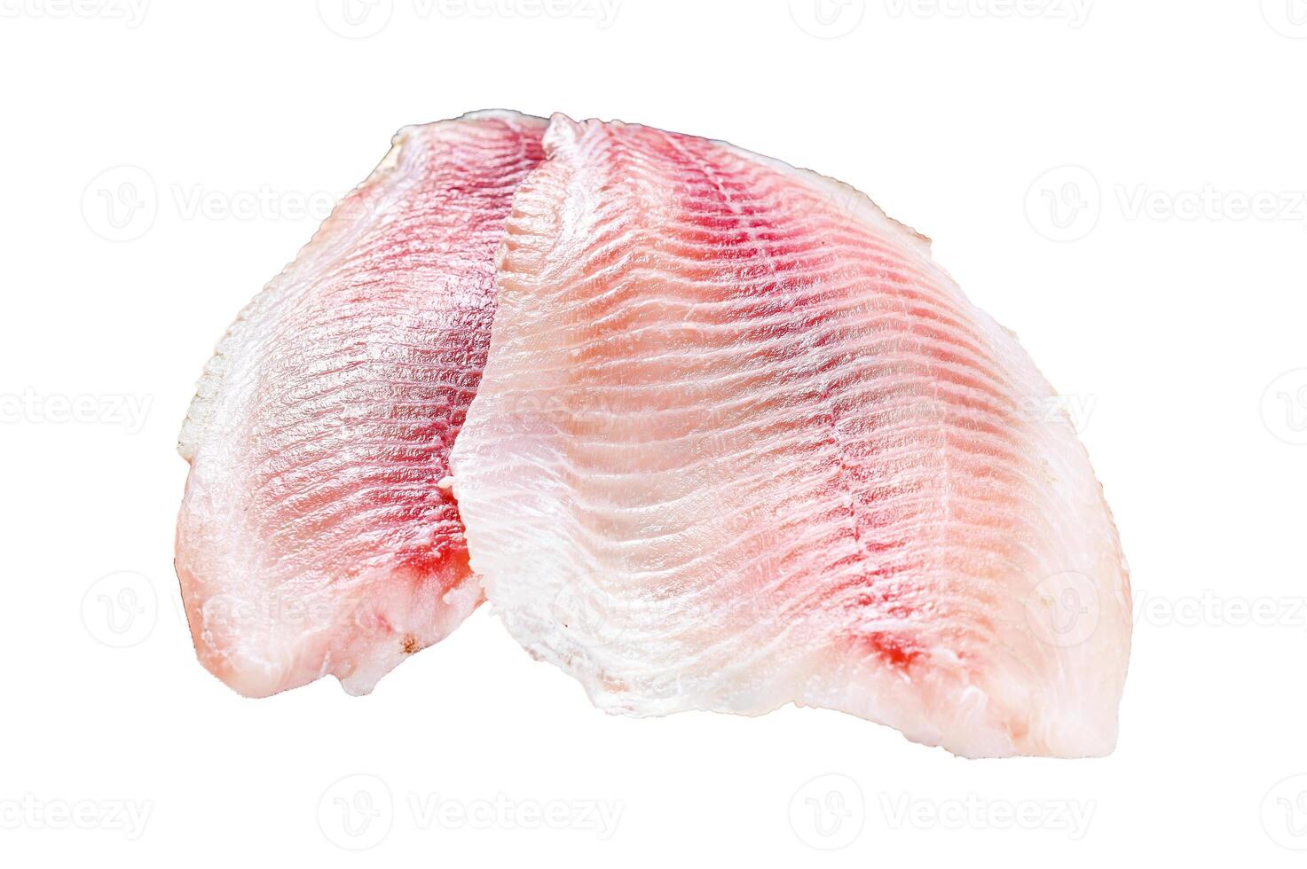Raw fish telapiya Isolated on white background. Top view. photo