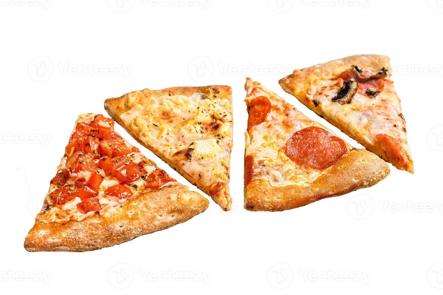 Classic Italian pizza Isolated on white background. Top view. photo