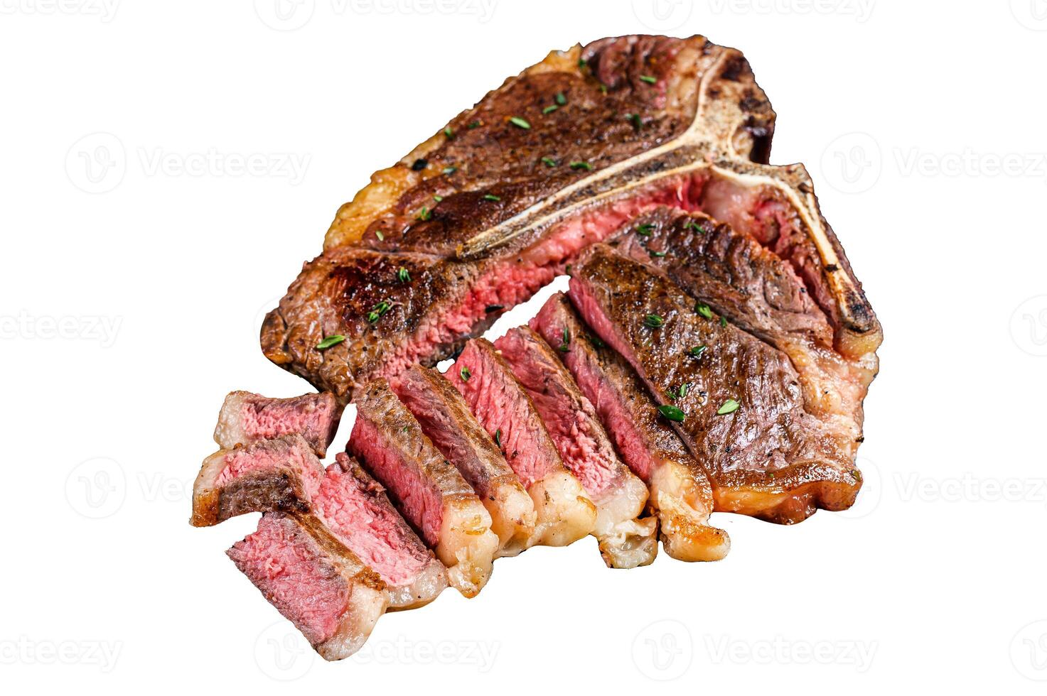 Grilled italian Florentine or t bone beef meat Steak. Isolated on white background, top view. photo