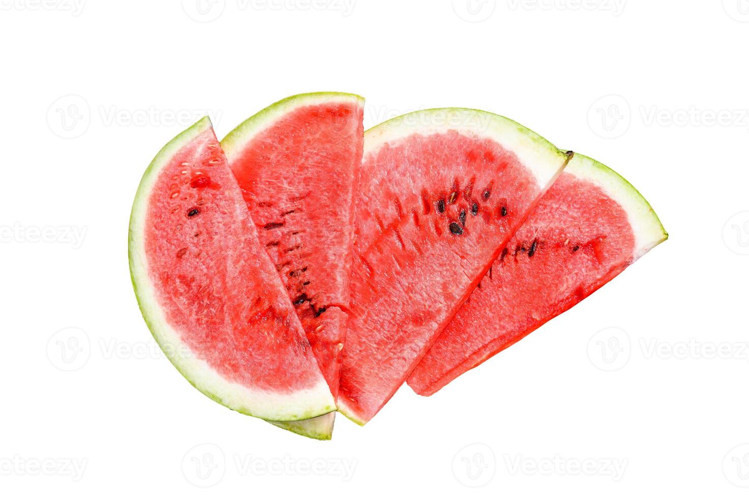 Slices of red striped watermelon. Isolated on white background. photo