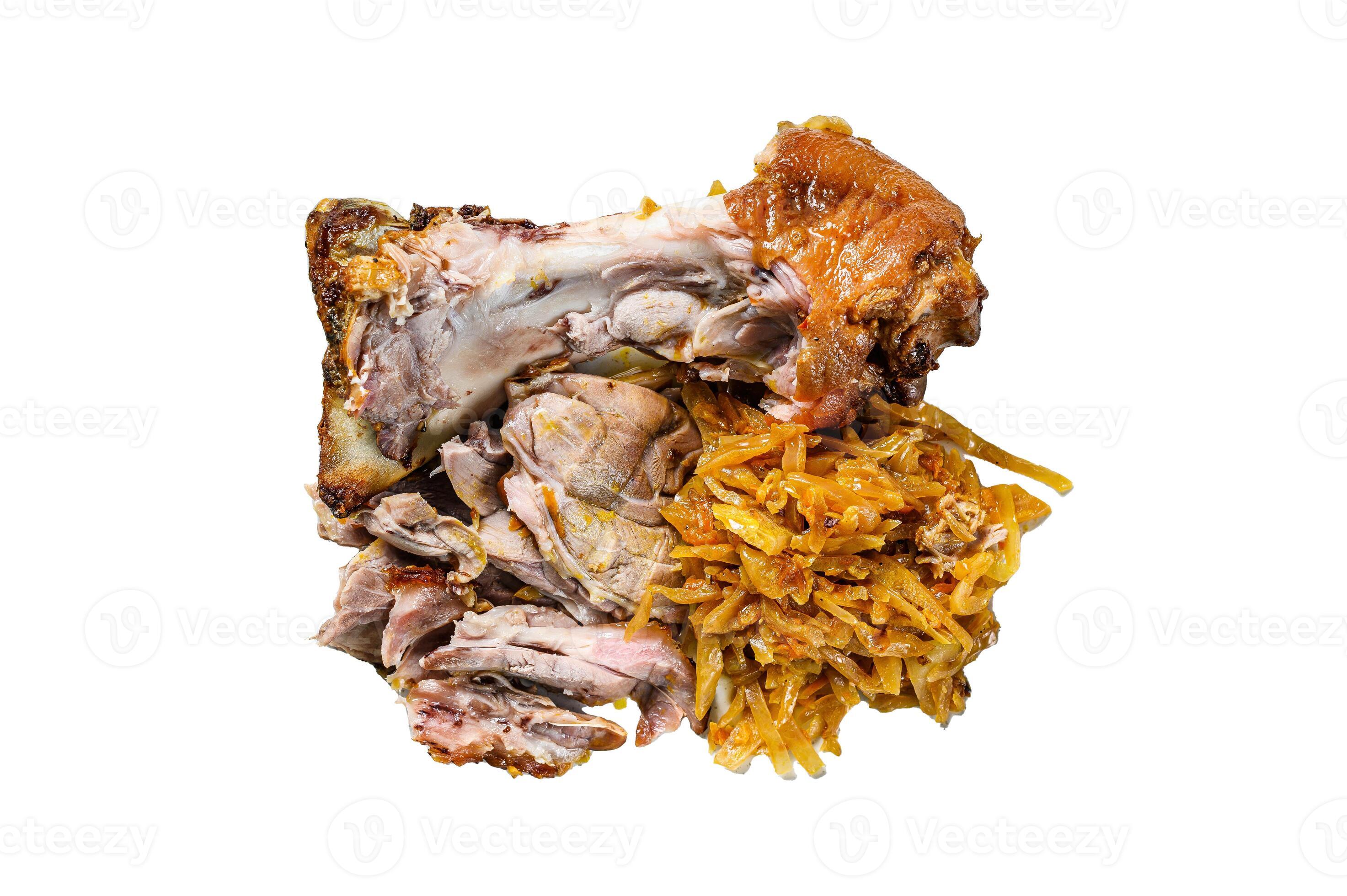 Pork leg eisbein with braised cabbage. Isolated on white background ... Pork leg eisbein with braised cabbage. Isolated on white background ...