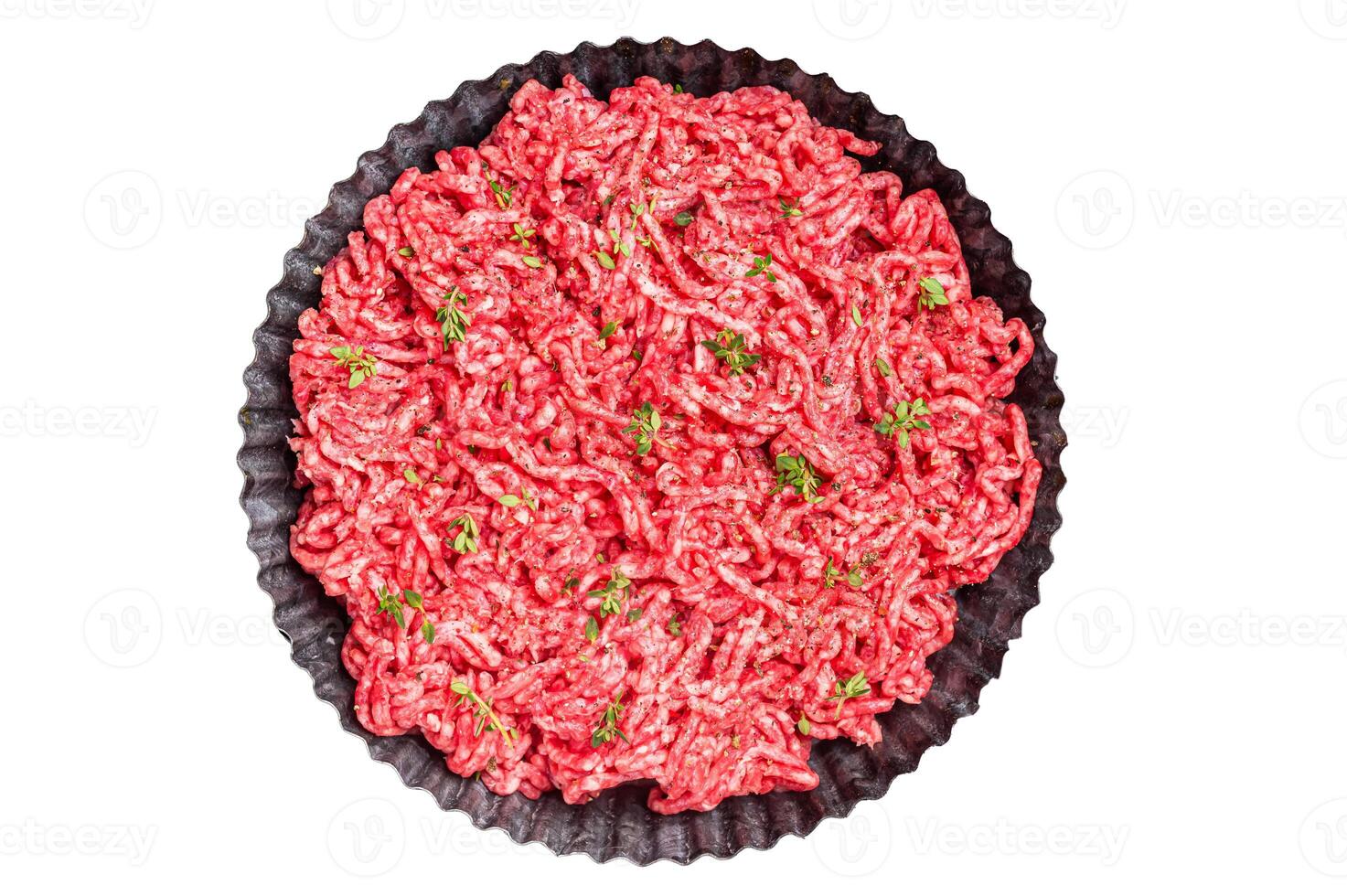 Raw Minced beef and pork meat for a burger patty or meatballs. Isolated, white background. photo