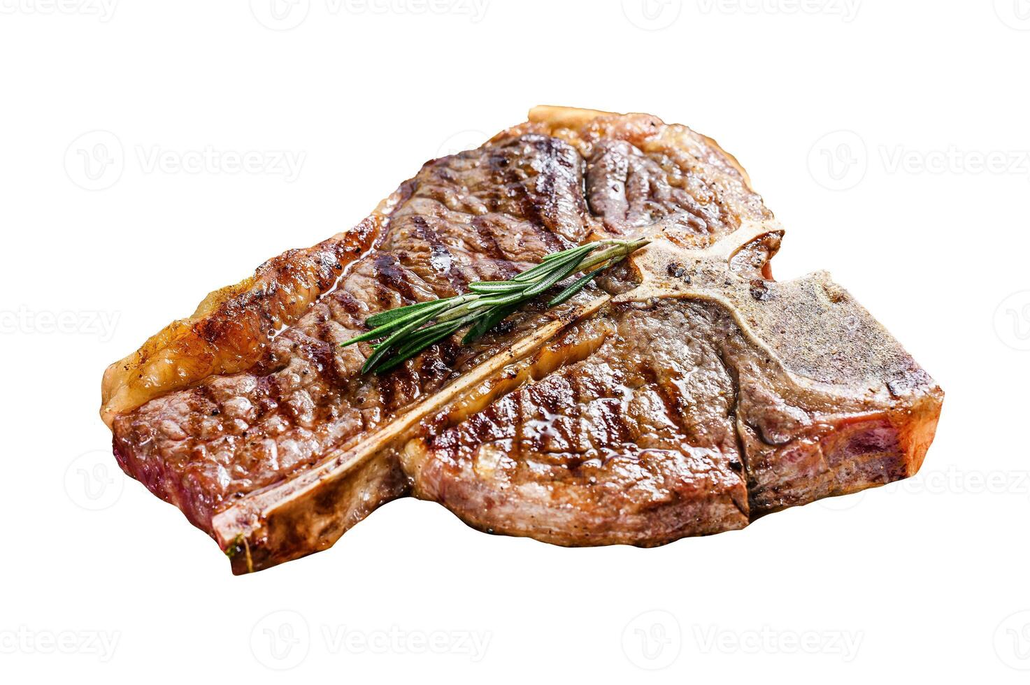 Grilled Porterhouse steak on a chopping Board. Cooked beef meat. Isolated on white background. photo
