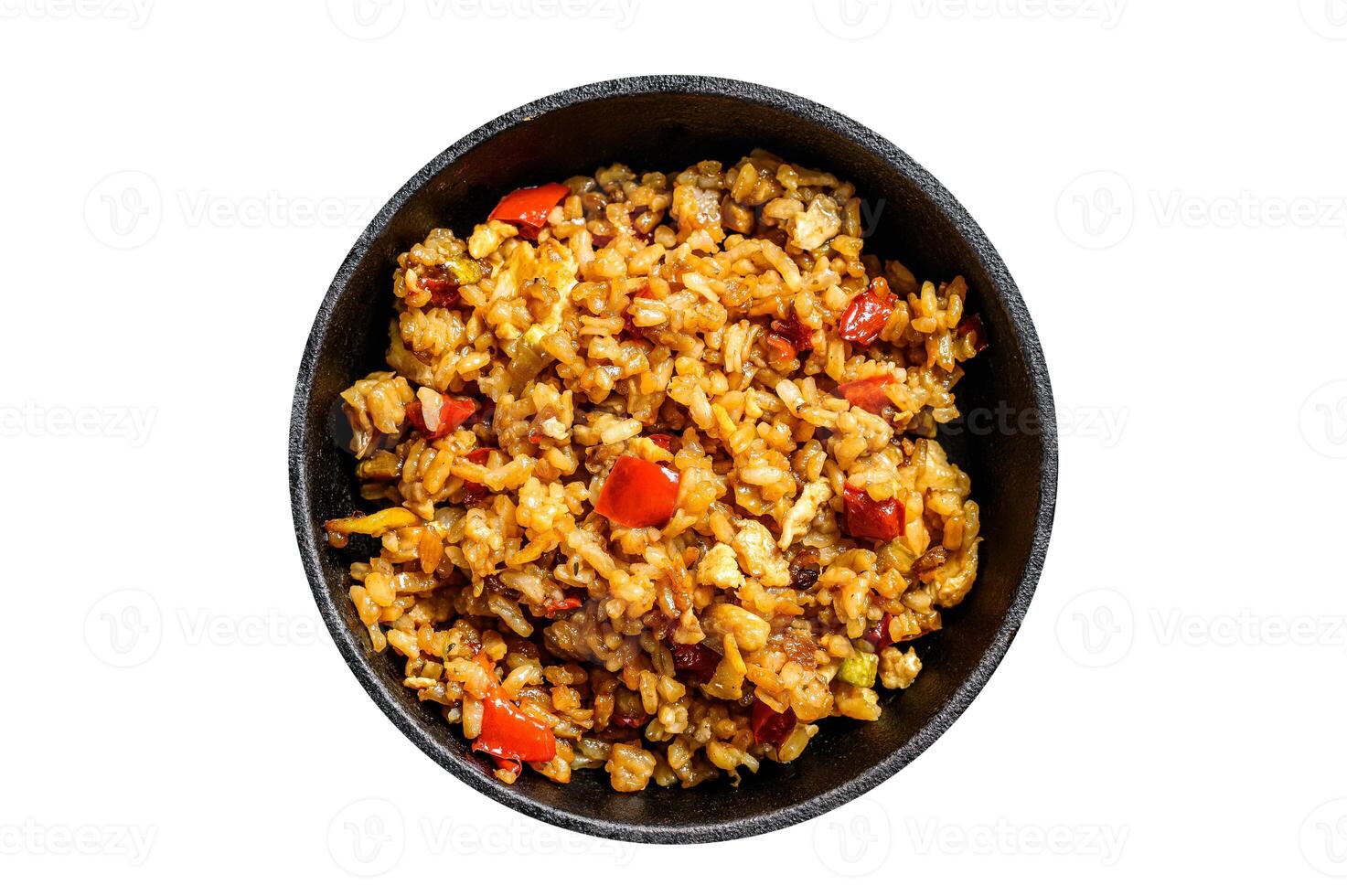 Fried Rice with Vegetables and eggs. Chinese Cuisine. Isolate, white background. photo