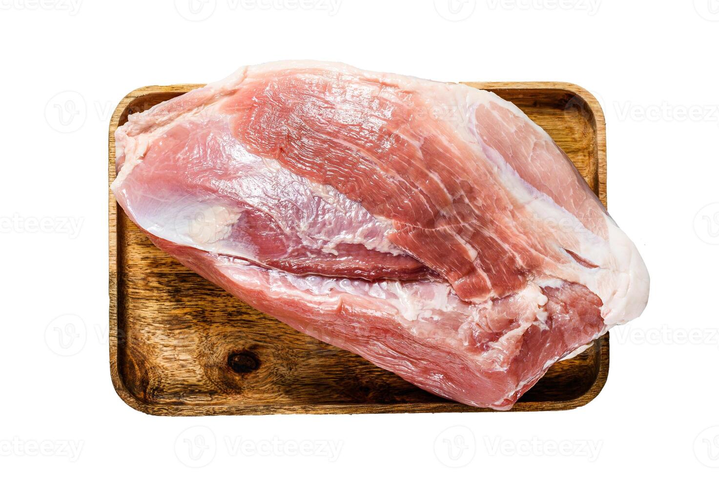 fresh pork cuts. Raw meat with spices. shoulder butt part. Isolated on white background. Top view. photo