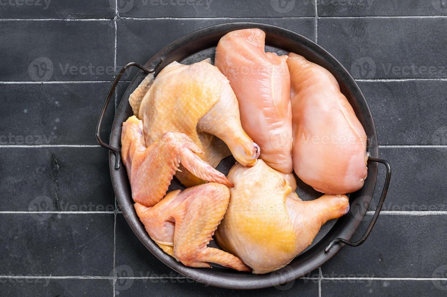 Raw chicken from an eco farm, ready to be cooked photo