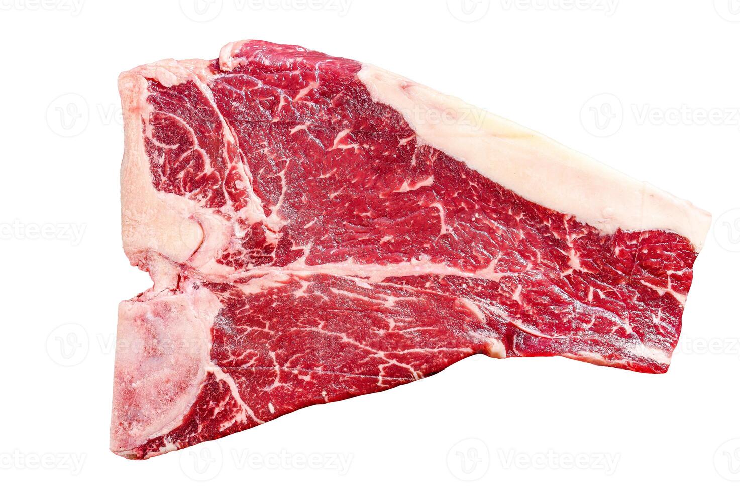 Thick Raw T-Bone Steak. Isolated on white background. photo
