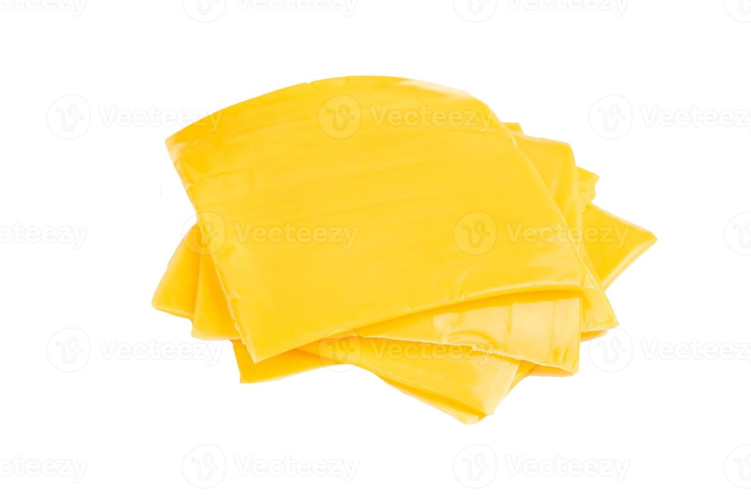 Processed Melted cheese, thin slices for sandwiches isolated on white background photo