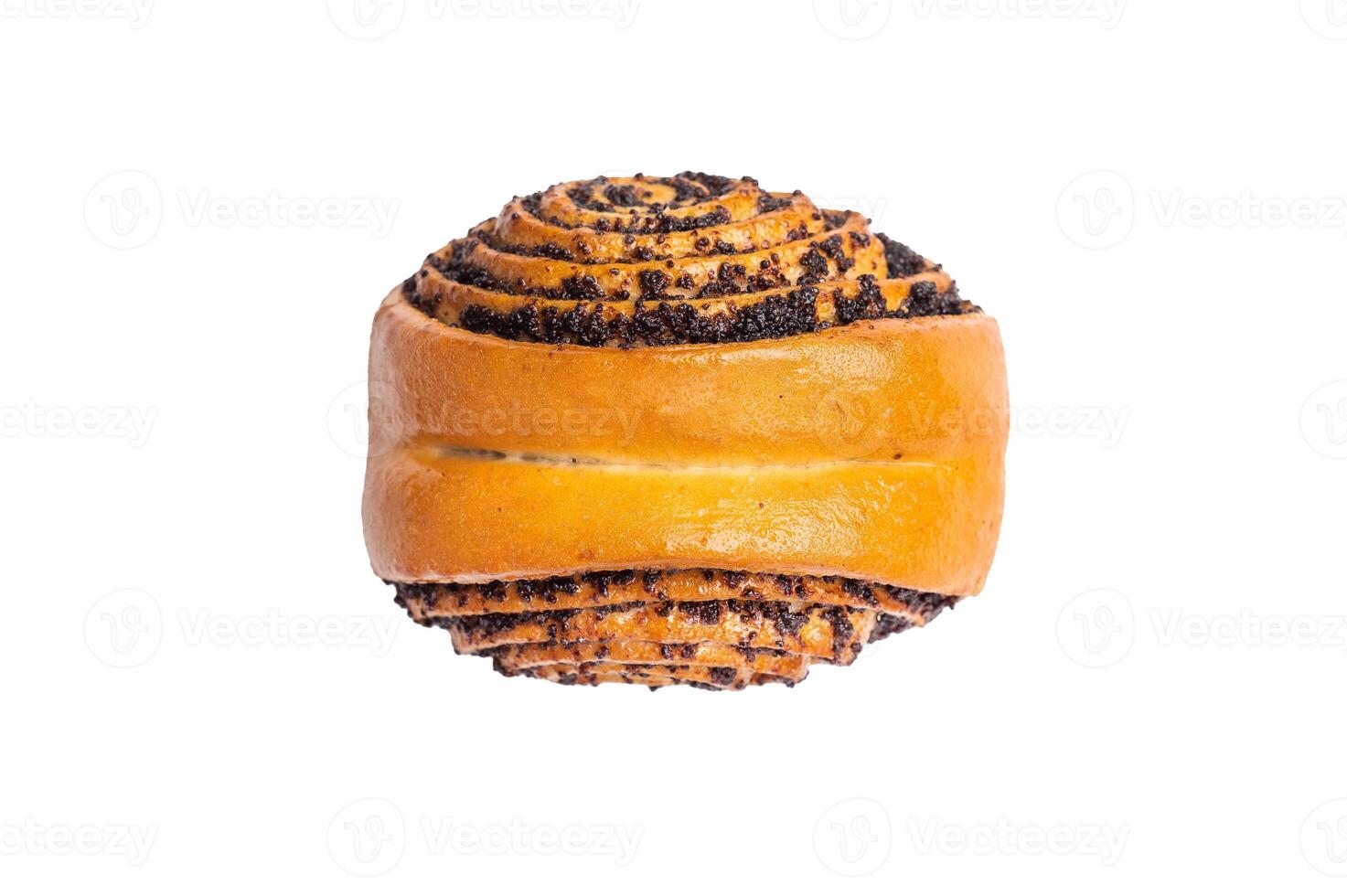Sweet buns with poppy seed isolated on white background. top view photo