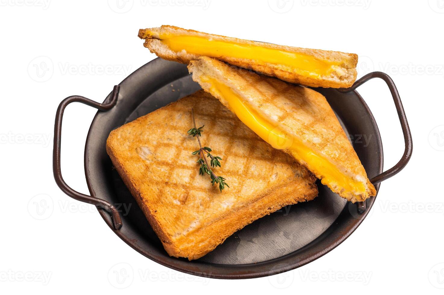 Toasted sliced cheese sandwiches isolated on white background. top view photo