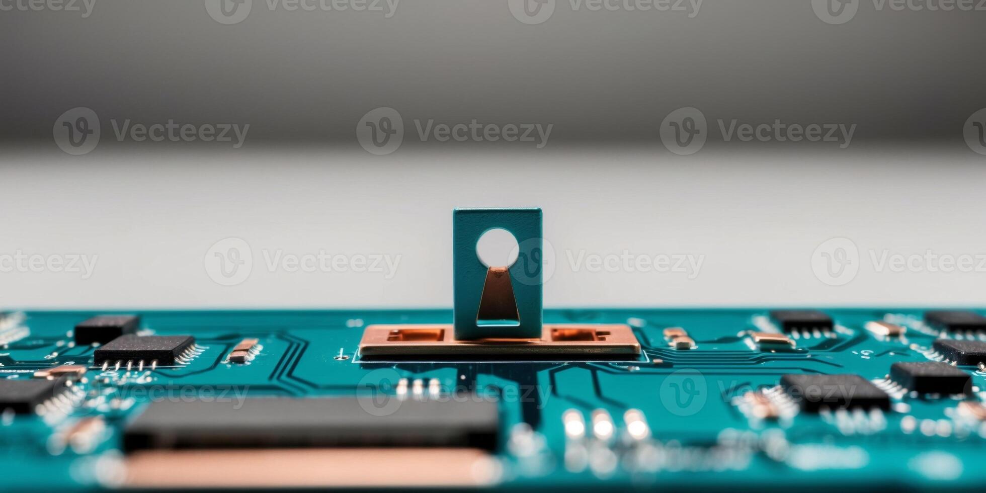 a close up of a circuit board with a keyhole on it. photo