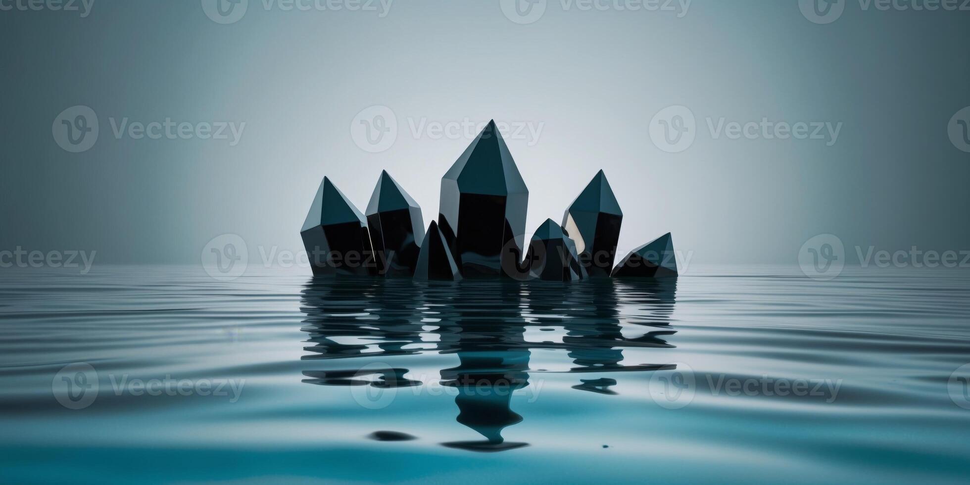 Mysterious black crystals emerging from the water. photo