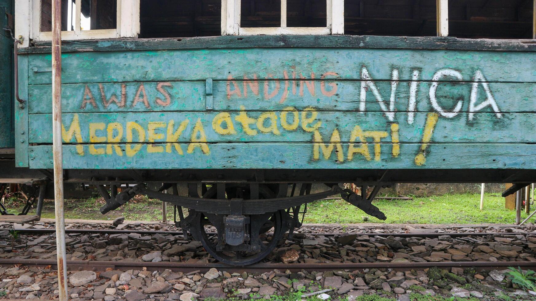 Semarang, 8 Okt 2022 - Old train carriage on display at the Palagan Ambarawa monument. photo