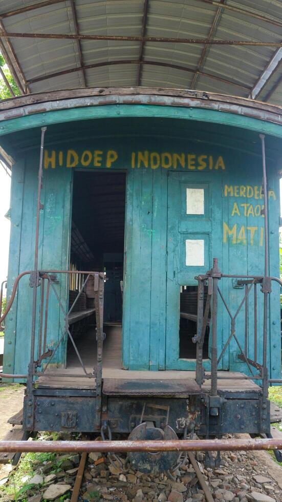 Semarang, 8 Okt 2022 - Old train carriage on display at the Palagan Ambarawa monument. photo