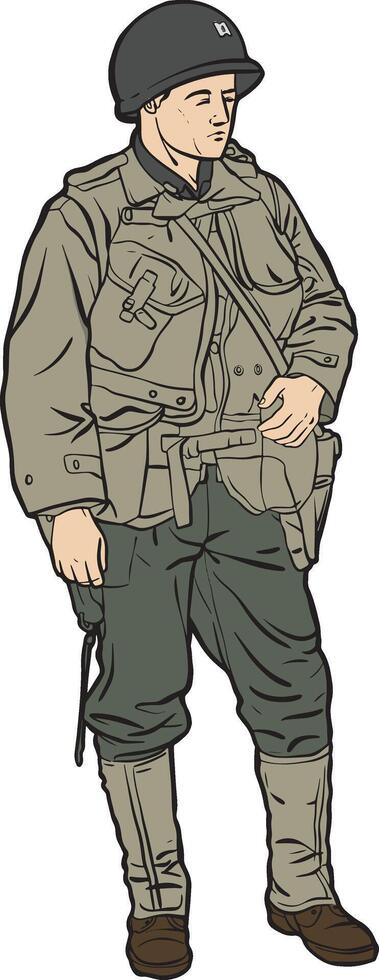 WW II Soldier Illustration in Military Uniform color vector