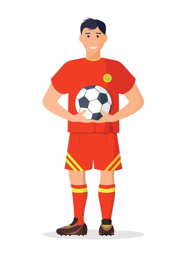Football player with a ball in his hands on a white background. vector