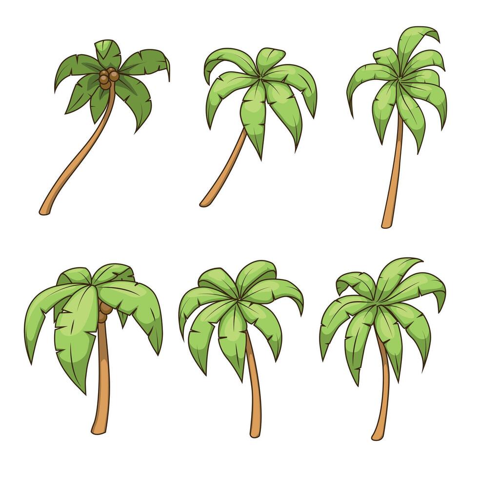 Palm tree set colorful hand drawn illustration vector