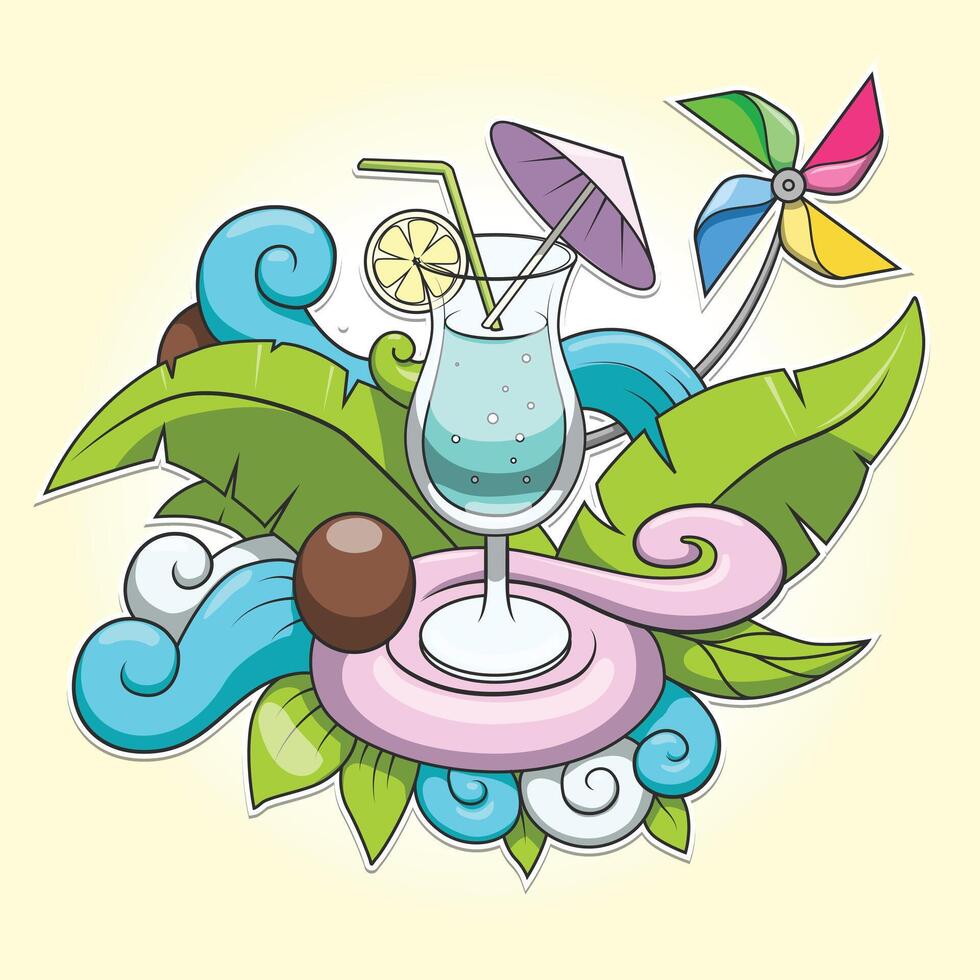 Cocktail abstraction hand drawn colorful illustration vector