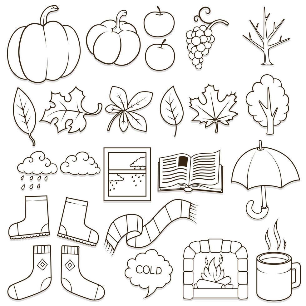 Autumn design elements illustration, autumn, colorless, black and white vector