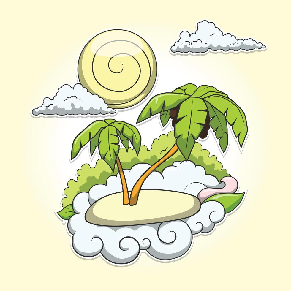 Palms tropical hand drawn colorful illustration vector