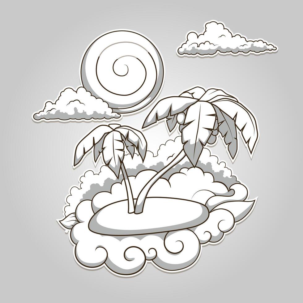Palms tropical colorless hand drawn illustration vector