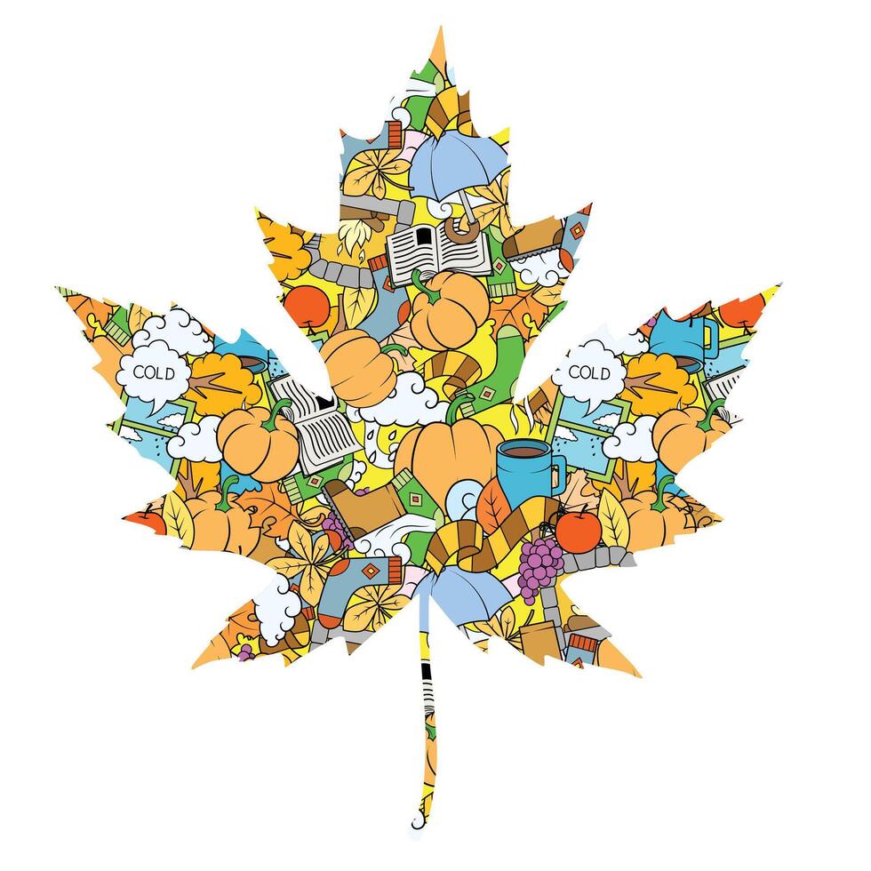 Maple leaf design elements illustration, autumn, colorless, black and white vector