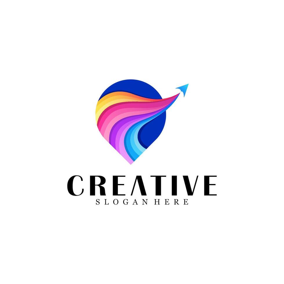 Colorful abstract location with arrow logo design vector