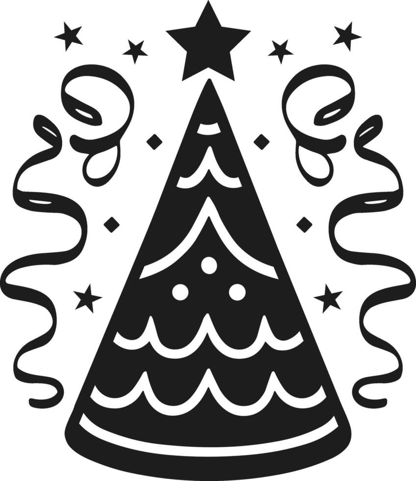 New Year Celebration Party Hat Illustration with Streamers and Stars vector