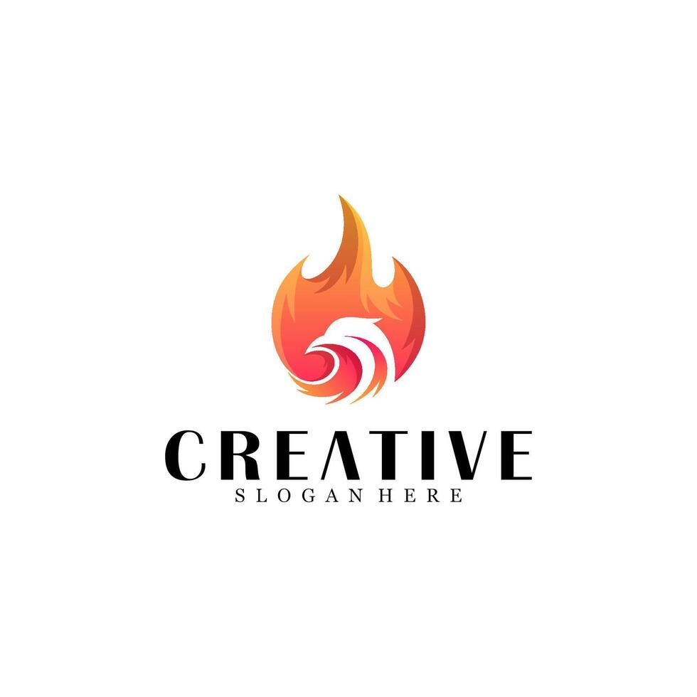 Abstract fire with bird logo design vector