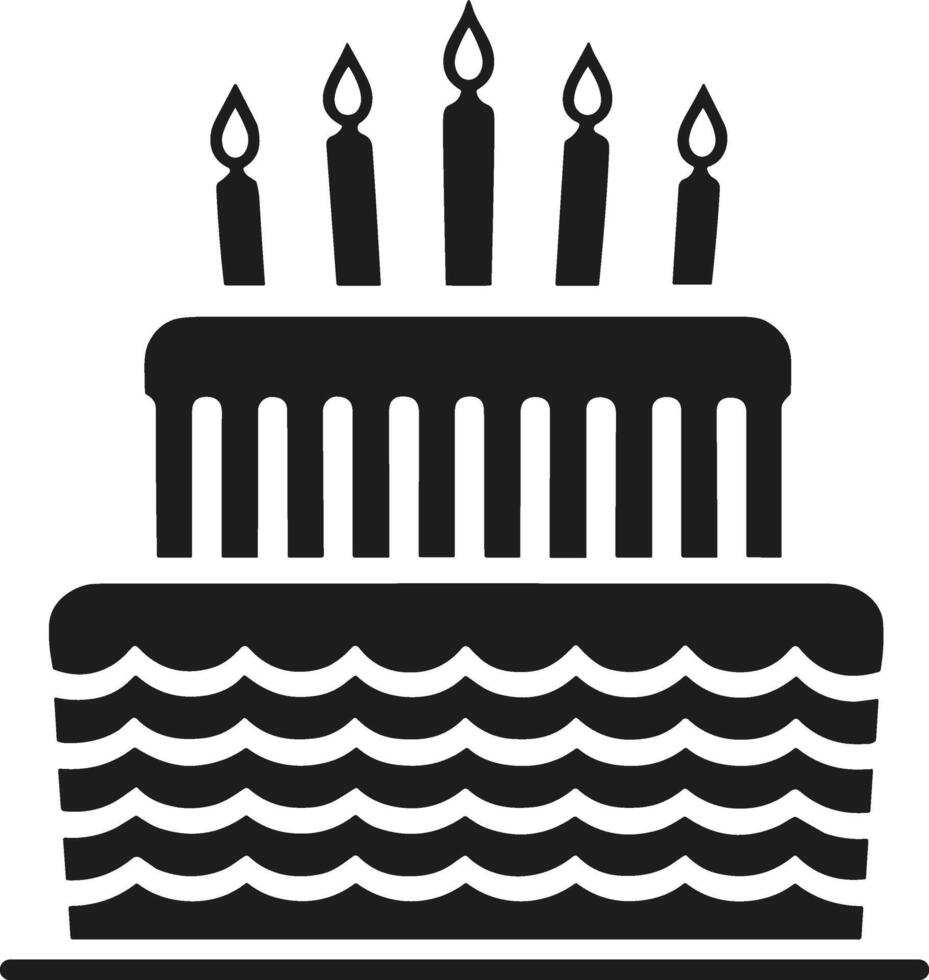 Classic Layered Birthday Cake with Wavy Frosting and Candles Silhouette Illustration vector