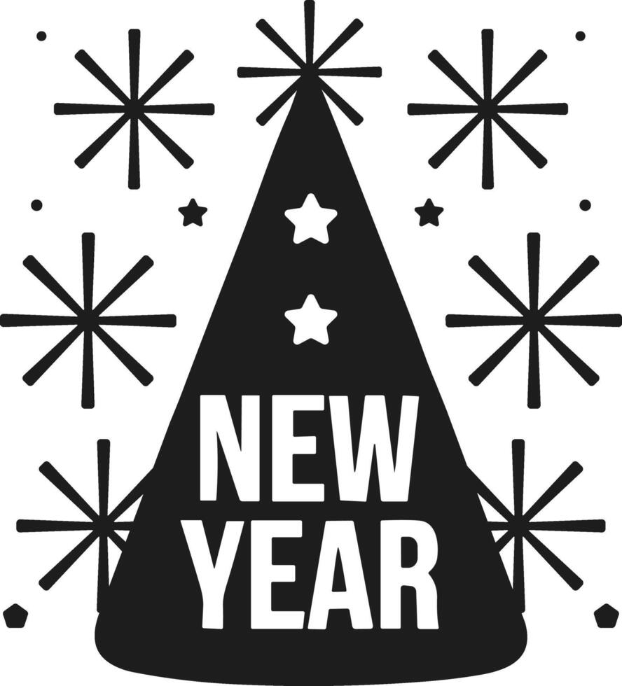 New Year Party Hat Illustration with Stars and Fireworks vector
