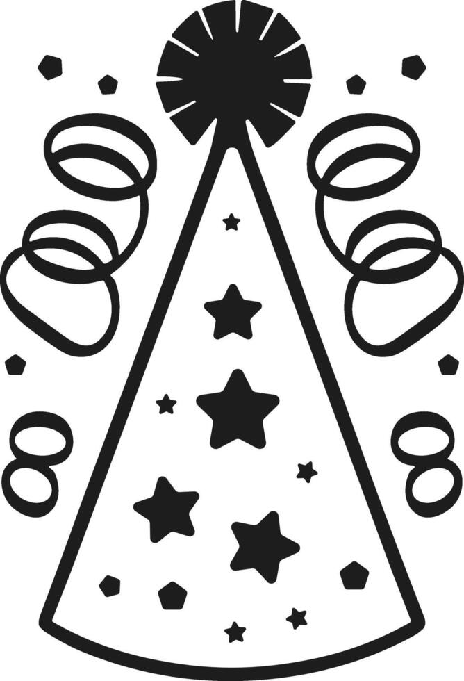 Festive Party Hat Illustration with Stars, Swirls, and Confetti vector